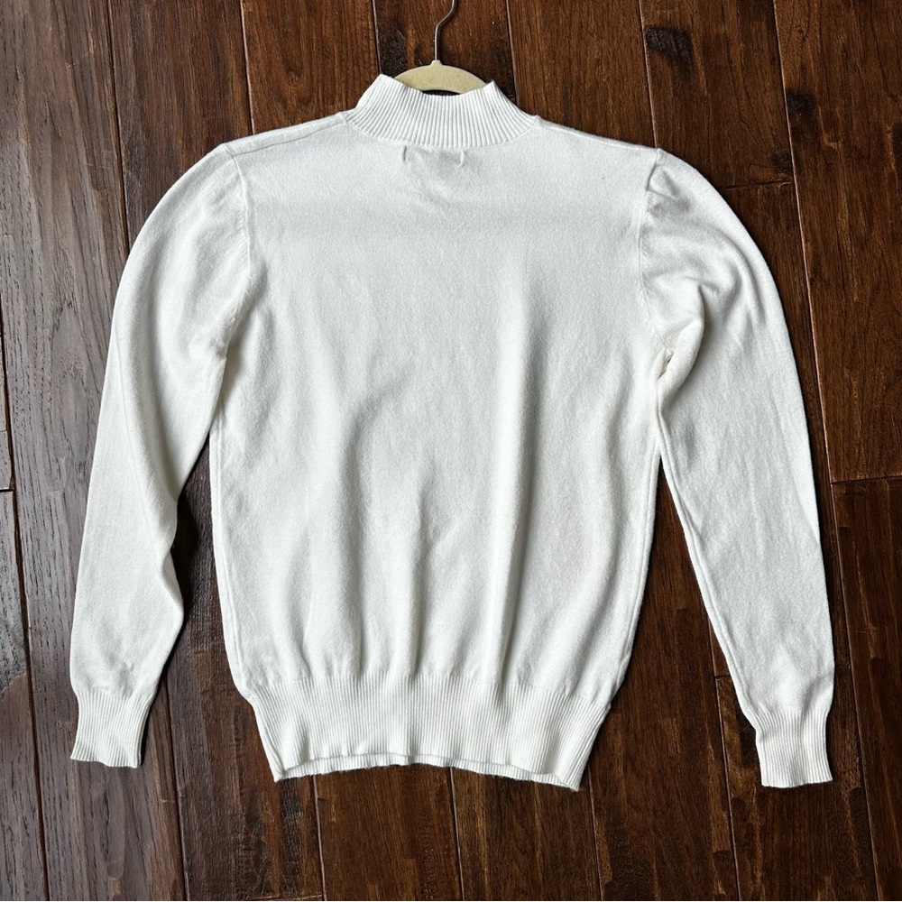 Love Tree White Mock Neck Sweater Ribbed Knit Long Sleeve Top - Picture 4 of 10